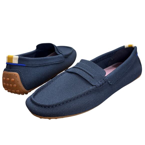 Rothys Womens Size 9.5 Loafers The Driver Navy Blue Knit Preppy Comfort Career - Picture 1 of 11